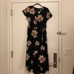 Black Floral midi asymmetrical dress